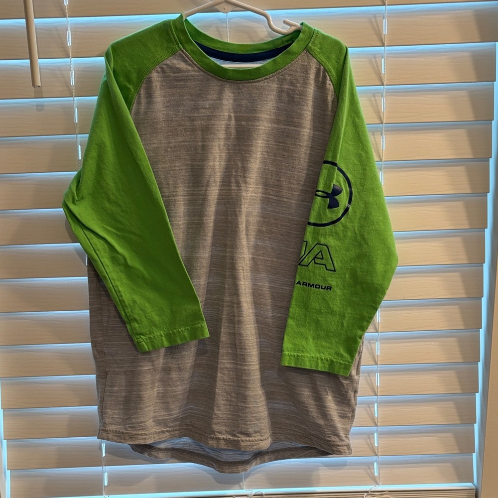 Under Armour Kids' Lime Green and Heather Gray Long Sleeve Tee